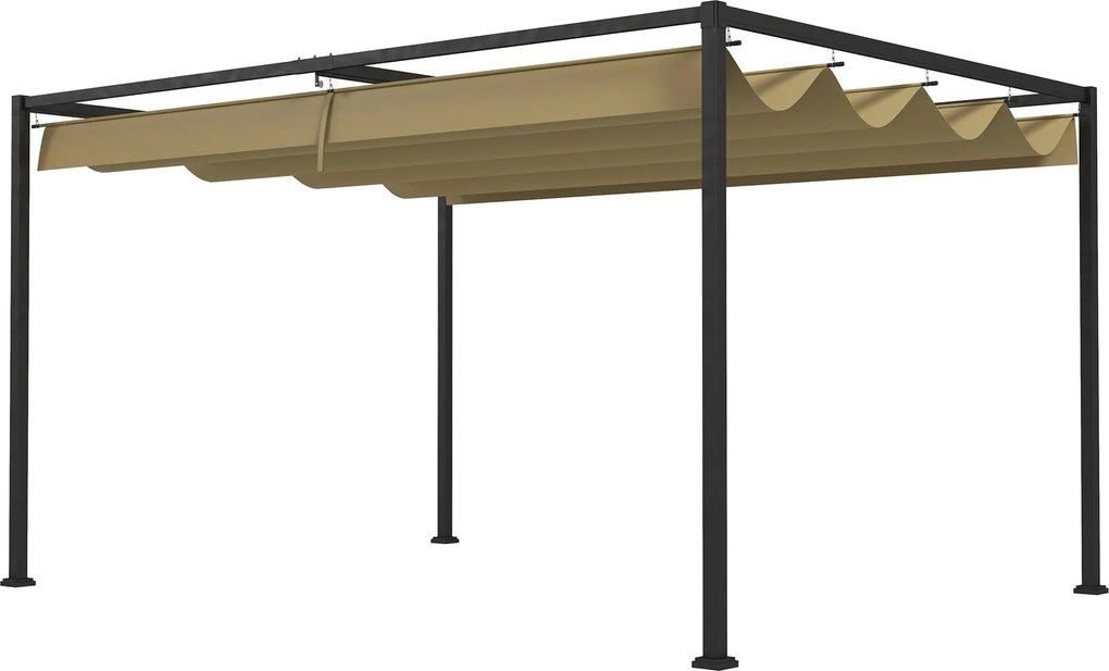 Outsunny 4x3 m-es Pergola, Acél Terasz Napernyő, Állítható Tetővel, Szabadonálló, Napvédelem Teraszra és Kertbe, Khaki | Aosom