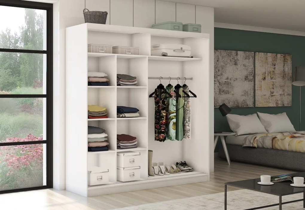 KUREZ tolóajtós ruhaszekrény, 180x216x61, tölgy sonoma/fehér