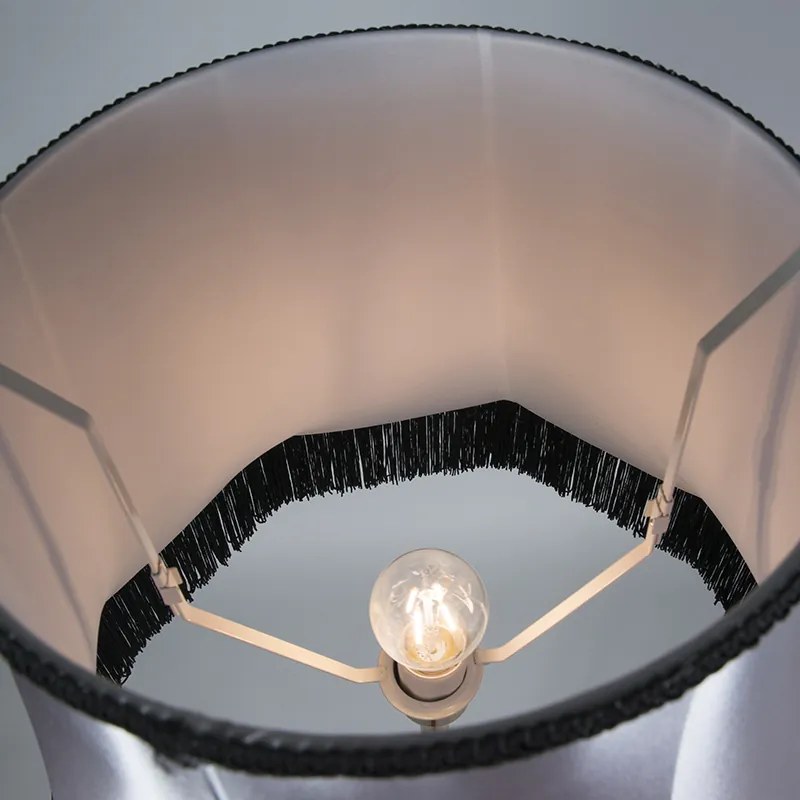 Állólámpa sárgarézzel, Granny búrával fekete-szürke 45 cm - Kaso