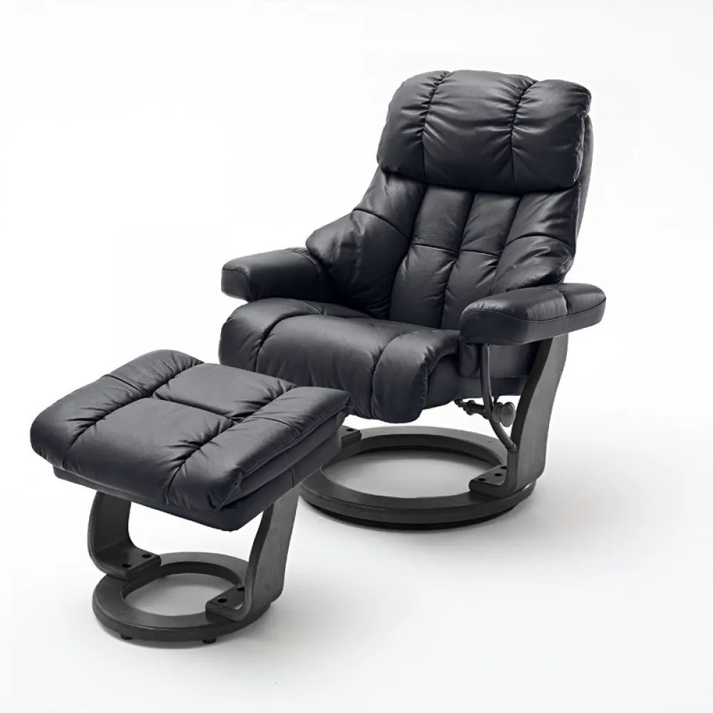 CALGARY Comfort XXL Fekete bőr relax fotel lábtartóval fekete lábbal