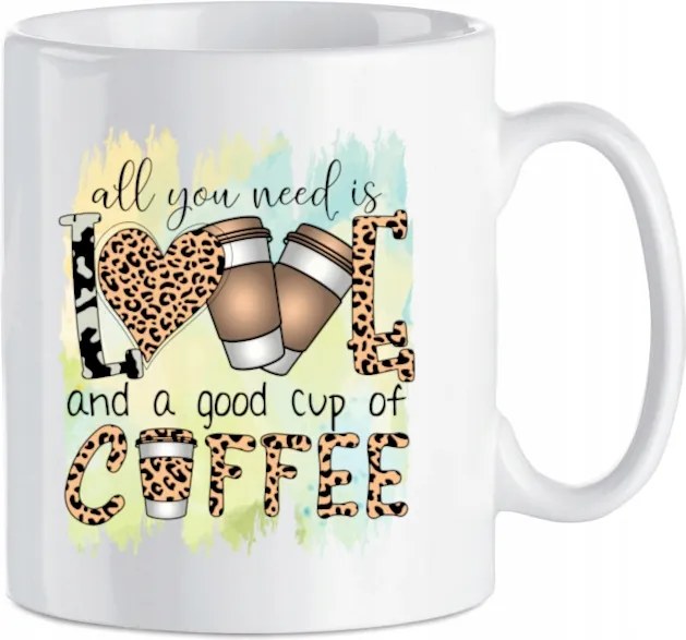 Nyomott mintás bögre kávéhoz Minden, amire szükséged van, az a szerelem és a kávé 330 ml