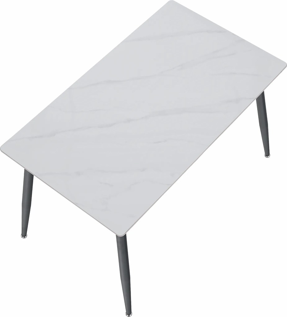 Étkezőasztal, fehér márvány/fekete, 121x71 cm, FLORENC TYP 1