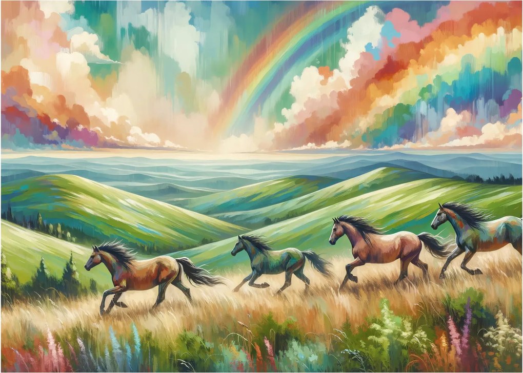 Kép – Vágtázó lovak a tájban (70x50 cm)