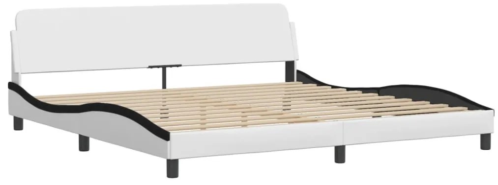 fehér és fekete műbőr ágykeret LED-világítással 200x200 cm