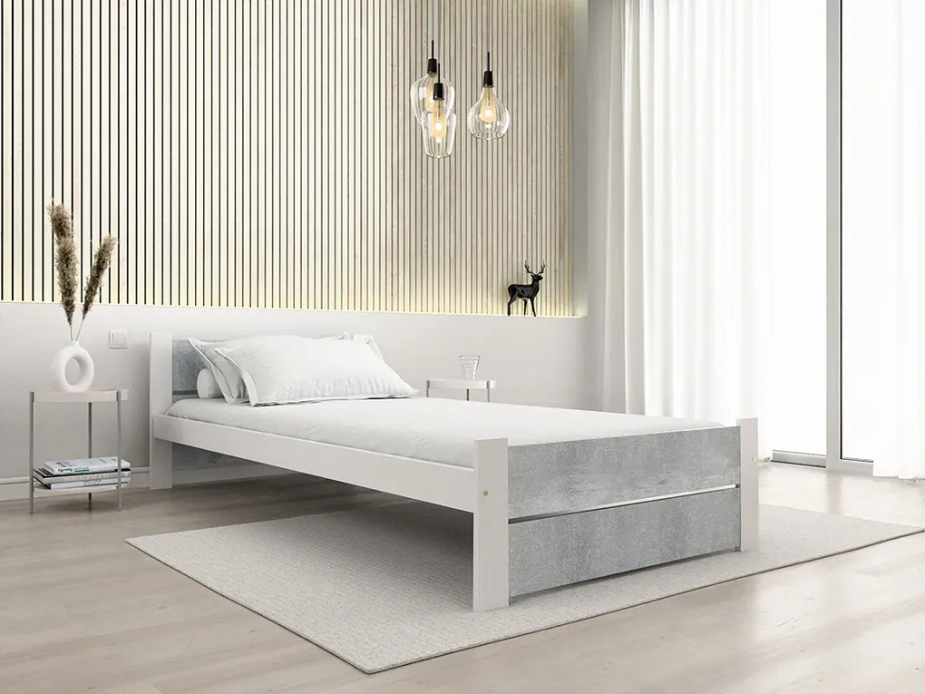 IKAROS DOUBLE ágy 90 x 200 cm, beton/fehér Ágyrács: Léces ágyrács, Matrac: Deluxe 10 cm matrac