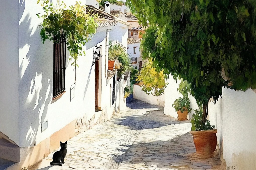 Vászonkép Canvas Tájkép Város Dél Utca Fekete Macska 60x40