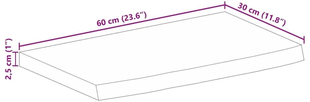tömör nyers mangófa természetes élű asztallap 60 x 30 x 2,5 cm