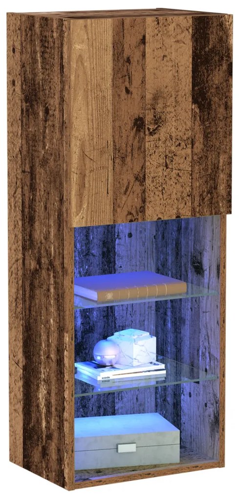 TV Szekrény LED Fényekkel Régi Fa 40,5x30x102 cm