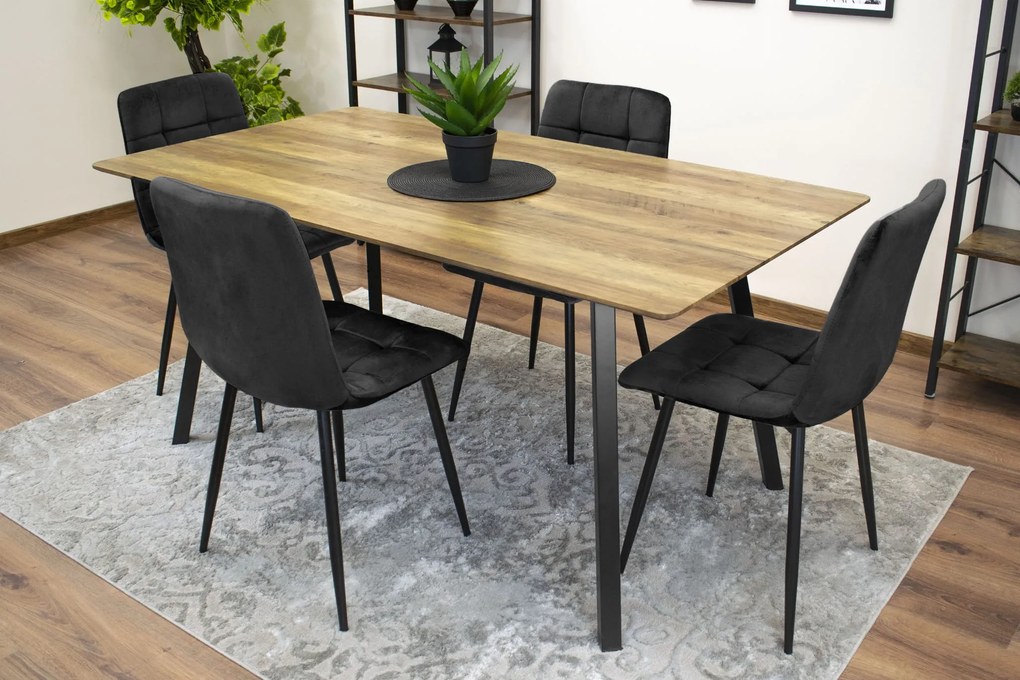 Fekete bársony szék KARA fekete lábakkal