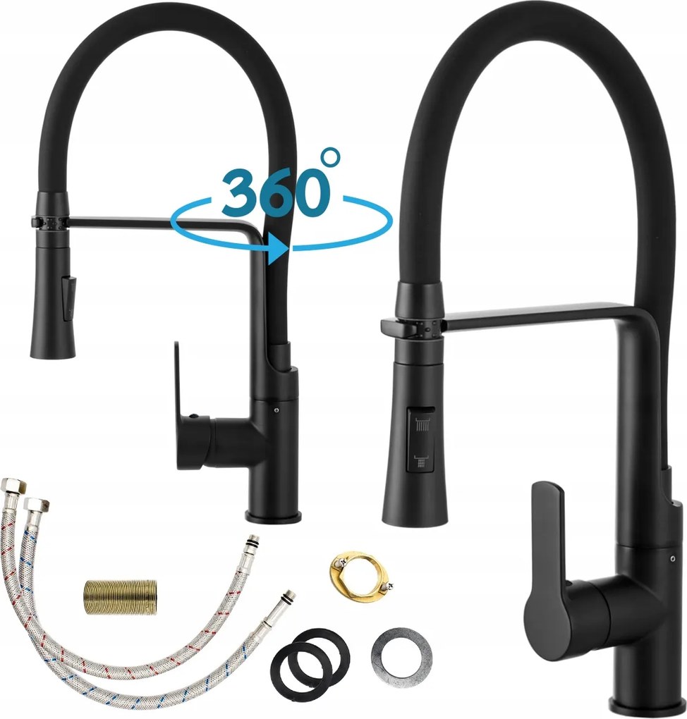 Konyhai Mosogató Csaptelep Fekete, Kihúzható Kifolyócsővel 360 Vegas Csaptelep