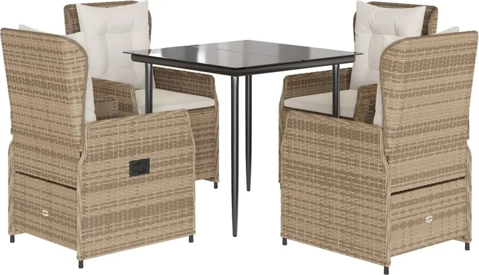 vidaXL 5 részes bézs polyrattan kerti étkezőgarnitúra párnákkal