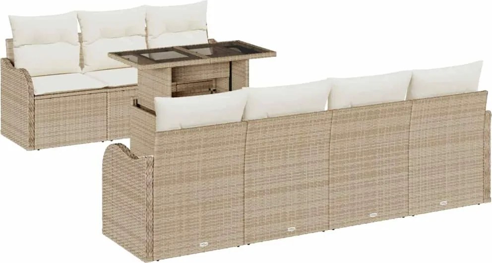 vidaXL Kerti Kanapé Szett párnával tárolóval 8 pcs Bézs Poly Rattan