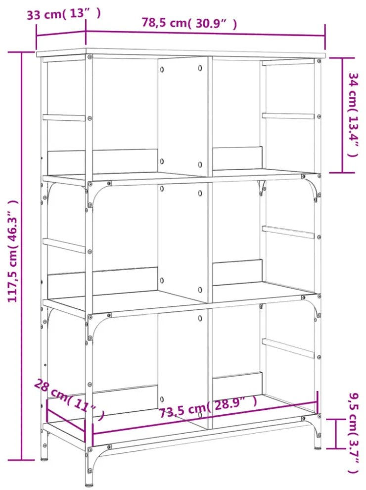 füstös tölgy színű szerelt fa könyvespolc 78,5 x 33 x 117,5 cm