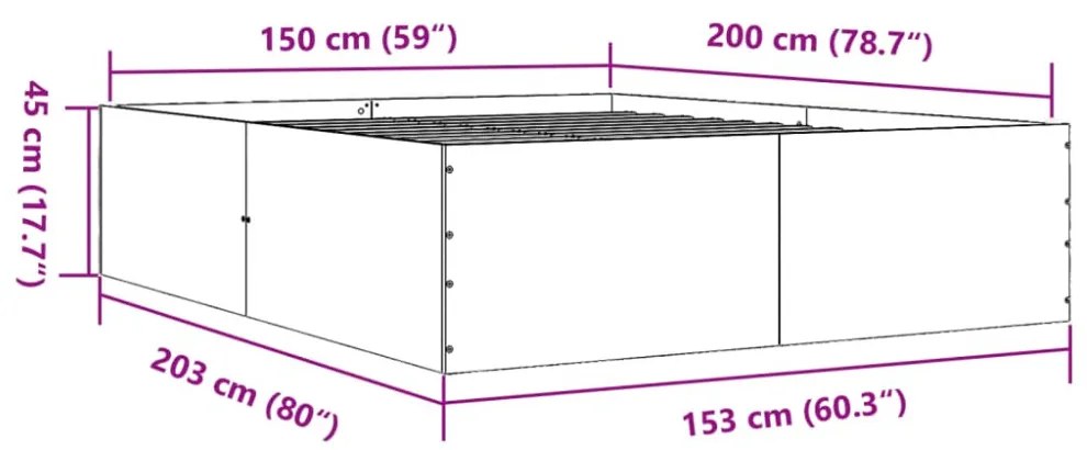 füstös tölgy színű szerelt fa ágykeret 150 x 200 cm
