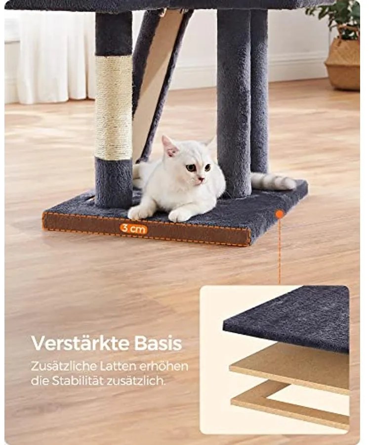 Macska kaparóoszlop, többszintes 135 cm kis macska kaparófa, sötétszürke