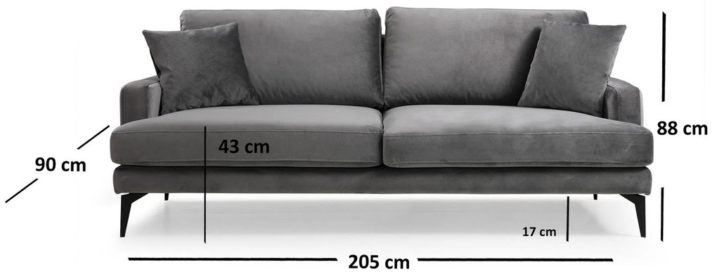 Háromszemélyes kanapé Papirolla (szürke + fekete). 1106698