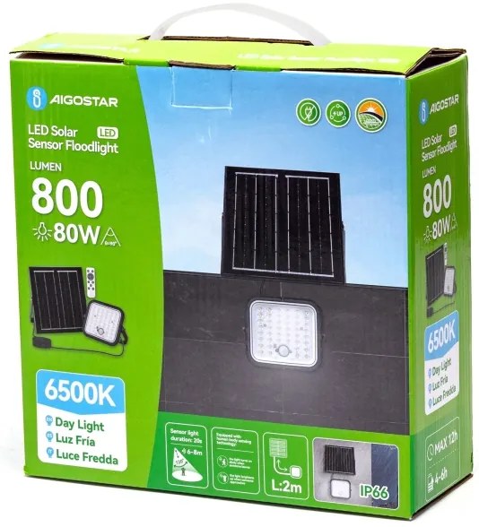 Aigostar - LED állítható fényerőjű napelemes reflektor érzékelővel 80W IP66 + DO