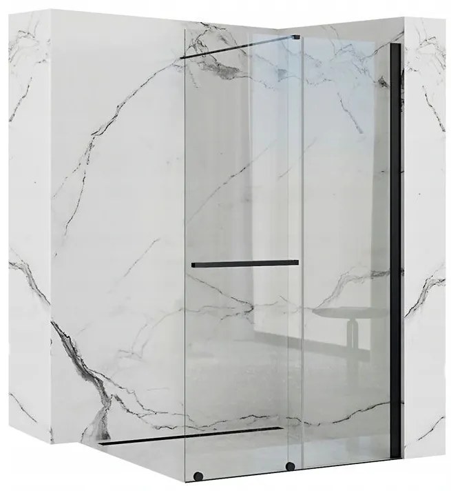 Rea - Cortis eltolható zuhanyparaván 100x195cm, 6mm üveg, átlátszó üveg / fekete profil, REA-K7740