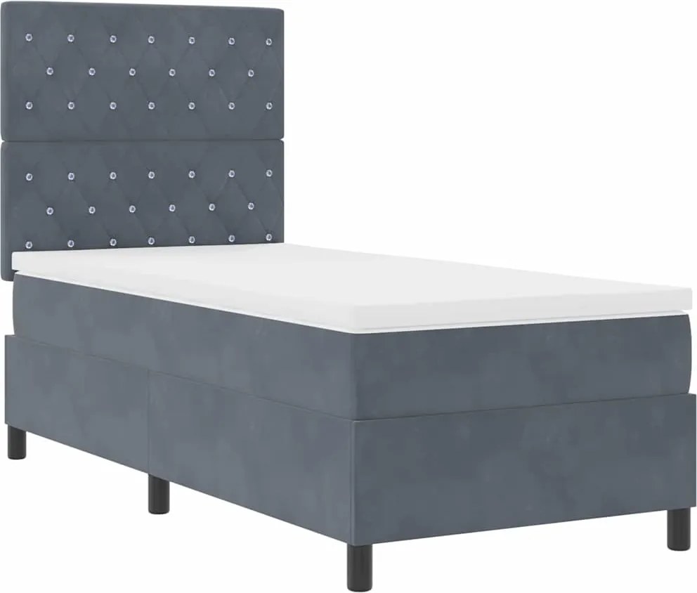 vidaXL LED Box Spring Ágy matracmal Sötétszürke 90 x 200 cm szövet