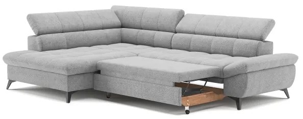 Szürke, balos, L-alakú MARANO sarokkanapé ággyá nyitható