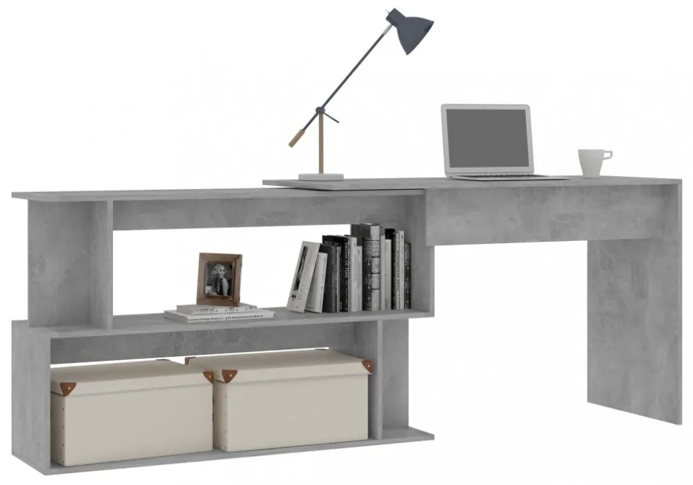 betonszürke szerelt fa sarokasztal 200 x 50 x 76 cm