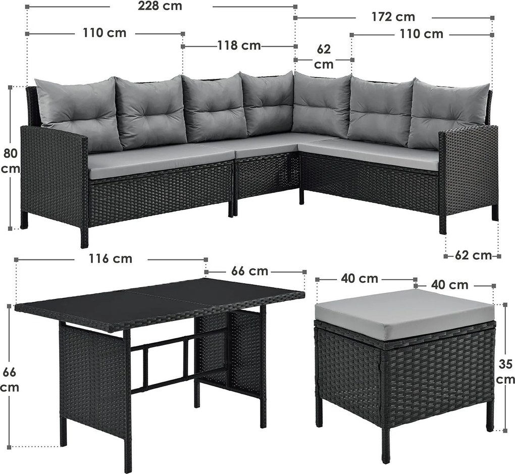 Juskys Manacor kerti rattan szett - fekete