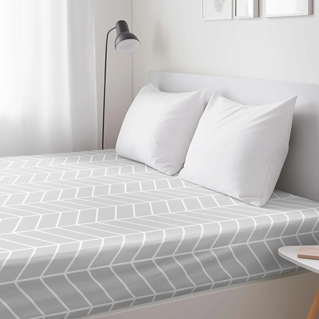 Goldea pamut körgumis lepedő - cikkcakk szürkén 90 x 200 cm