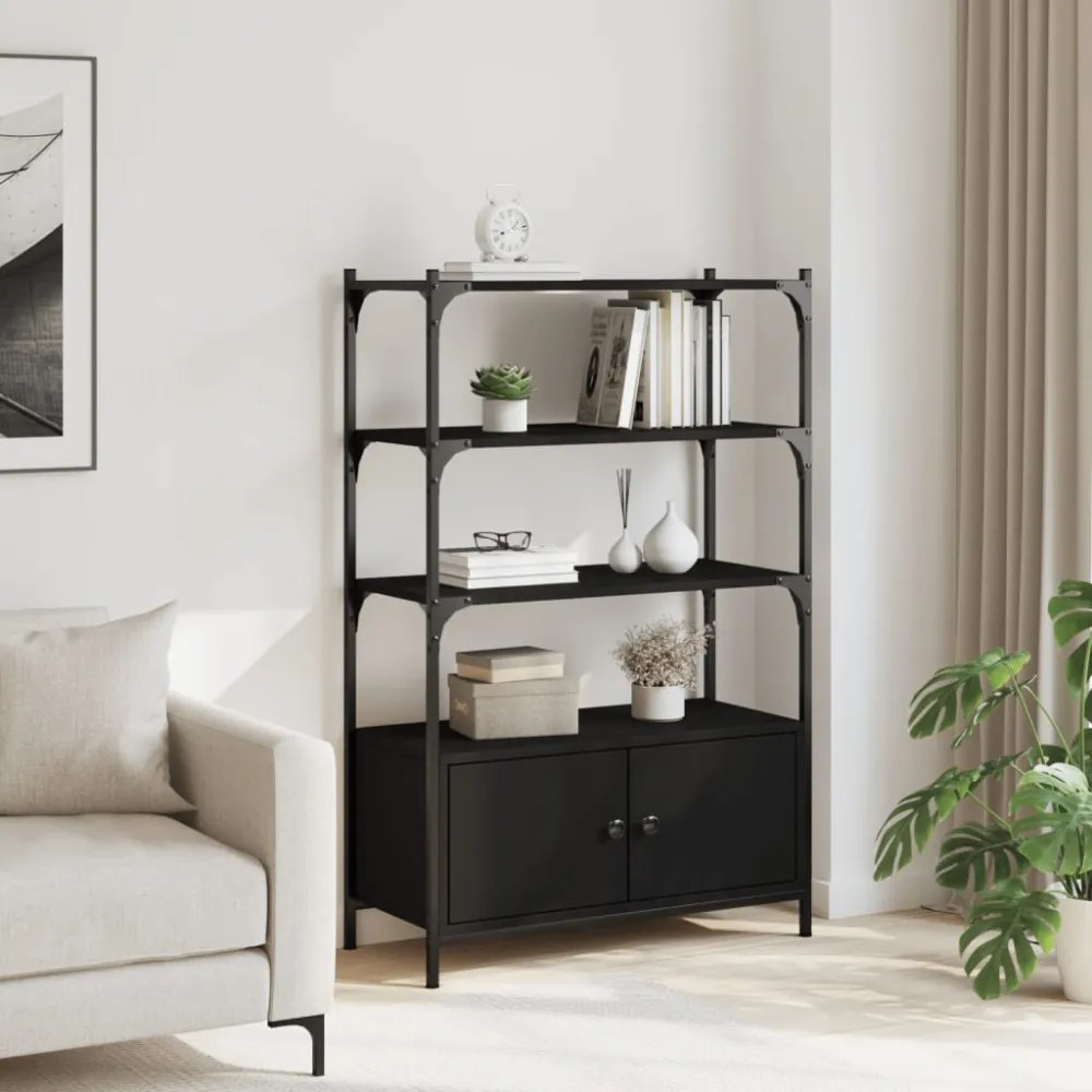 3 szintes fekete szerelt fa könyvespolc 70 x 30 x 109,5 cm