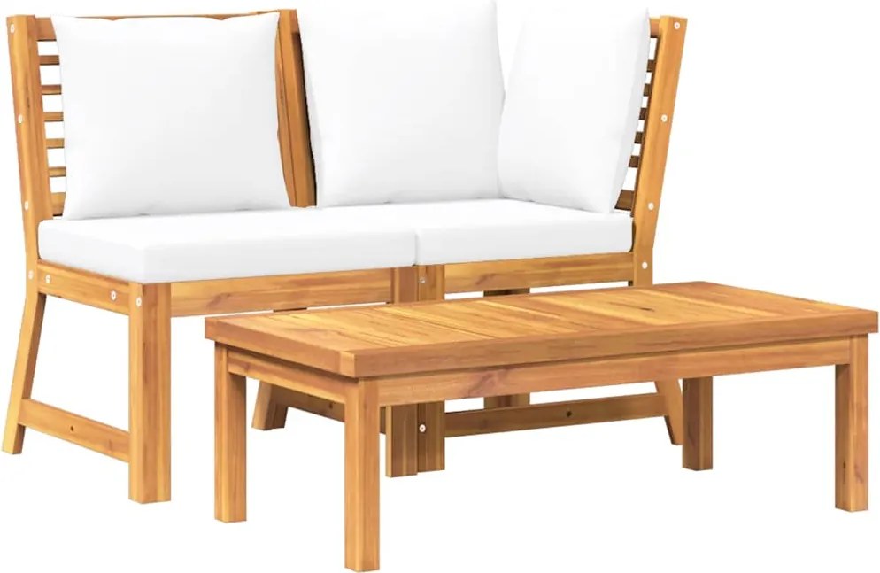 vidaXL 3 részes tömör akácfa kerti ülőgarnitúra krémszínű párnával