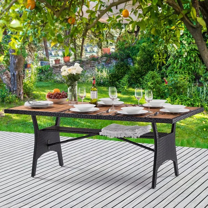 Deuba Takeo rattan asztal 190x90x74 cm - fekete/agát