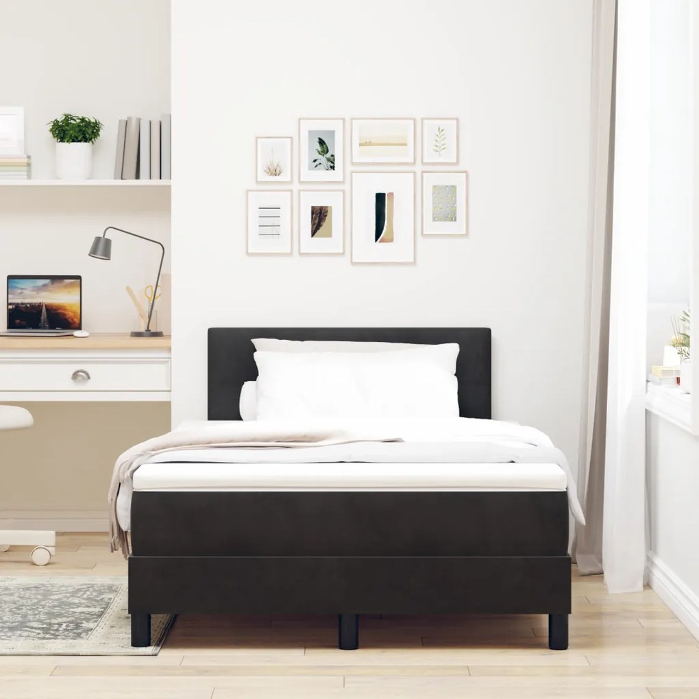 Boxspring ágy matraccal Fekete Kicsi dupla Bársony