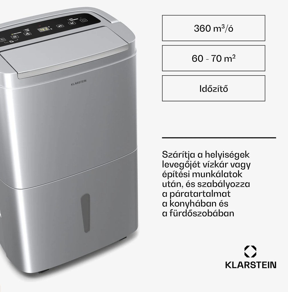 Klarstein DryFy Connect 40 párátlanító, 40 l / nap, 60-70 m², app vezérlés, mobil, víztartály, víztartály