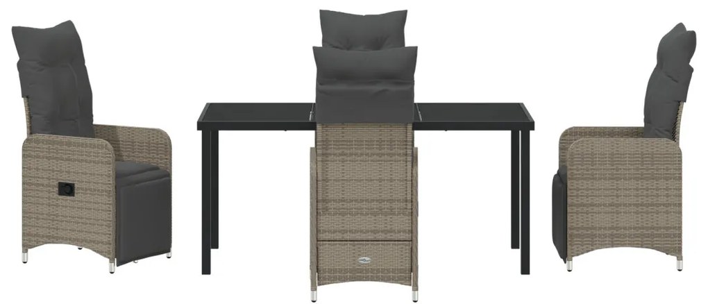 5 Részes Kerti Étkező Szett Párnákkal Szürke Poly Rattan