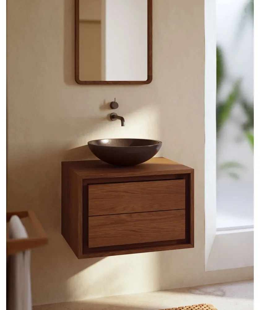 Sötétbarna teakfa fali mosdó alatti szekrény 60x40 cm Kenta – Kave Home