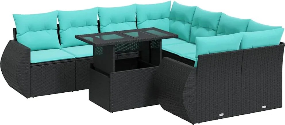 vidaXL 9 részes fekete polyrattan akácfa kerti ülőgarnitúra párnákkal