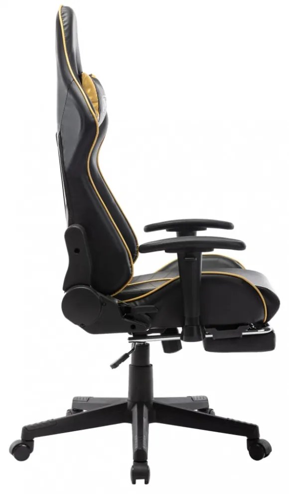 fekete és aranyszínű műbőr gamer szék lábtámasszal