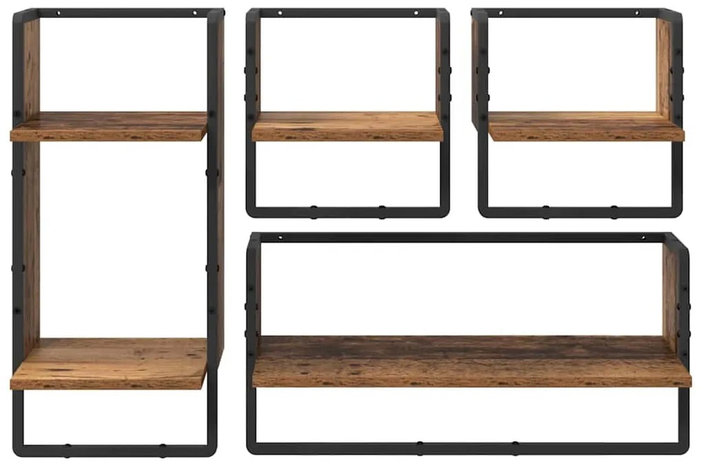 vidaXL Fali polc készlet 4 pcs Öreg fa 65 x 25 x 30 cm Faanyag