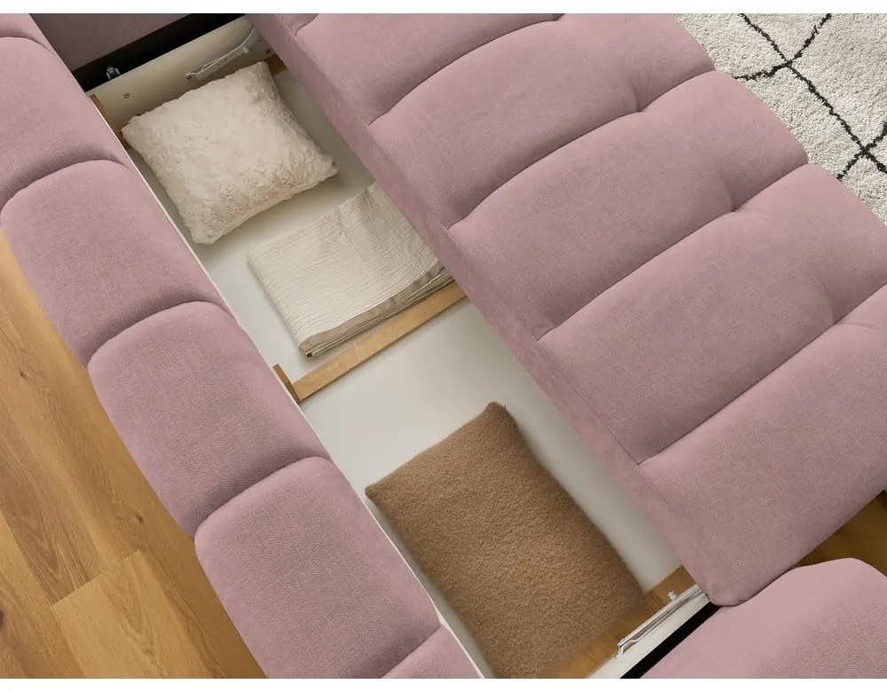 Rózsaszín kinyitható-tárolóhelyes kanapé 251 cm Fuji – Bobochic Paris