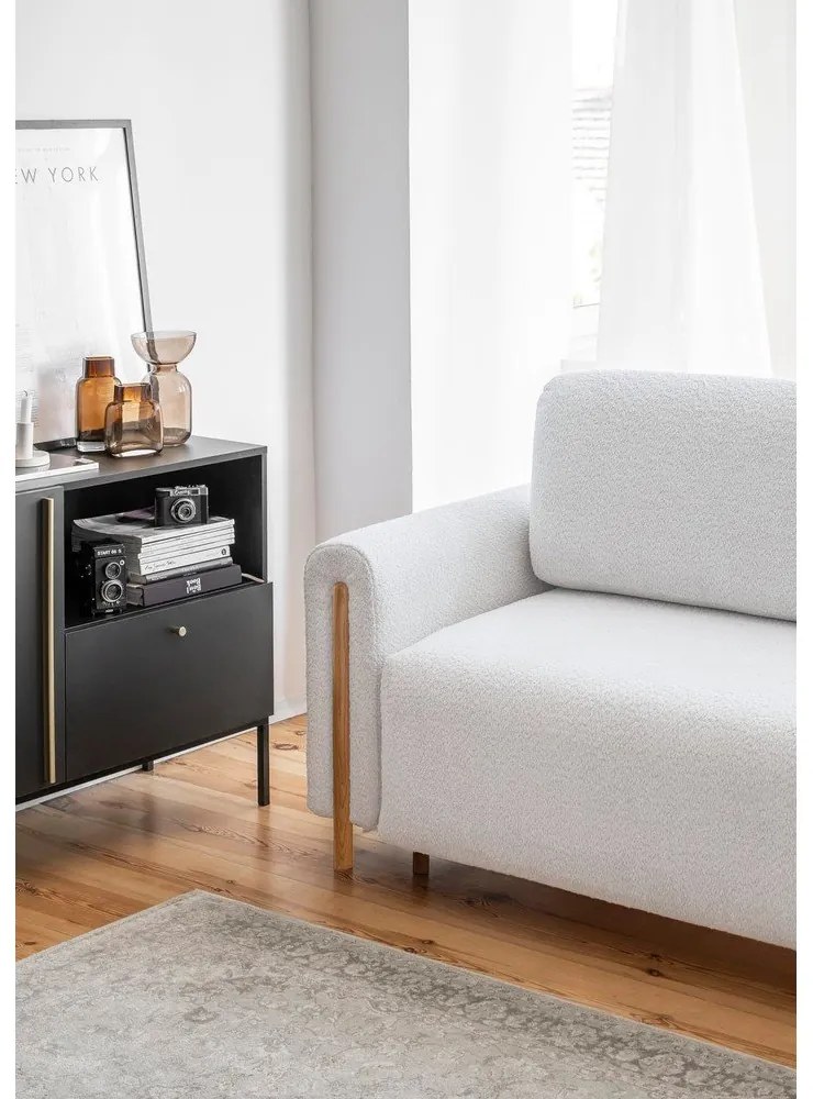 Szürke buklé kinyitható-tárolóhelyes kanapé 244 cm Arcadova – ELTAP