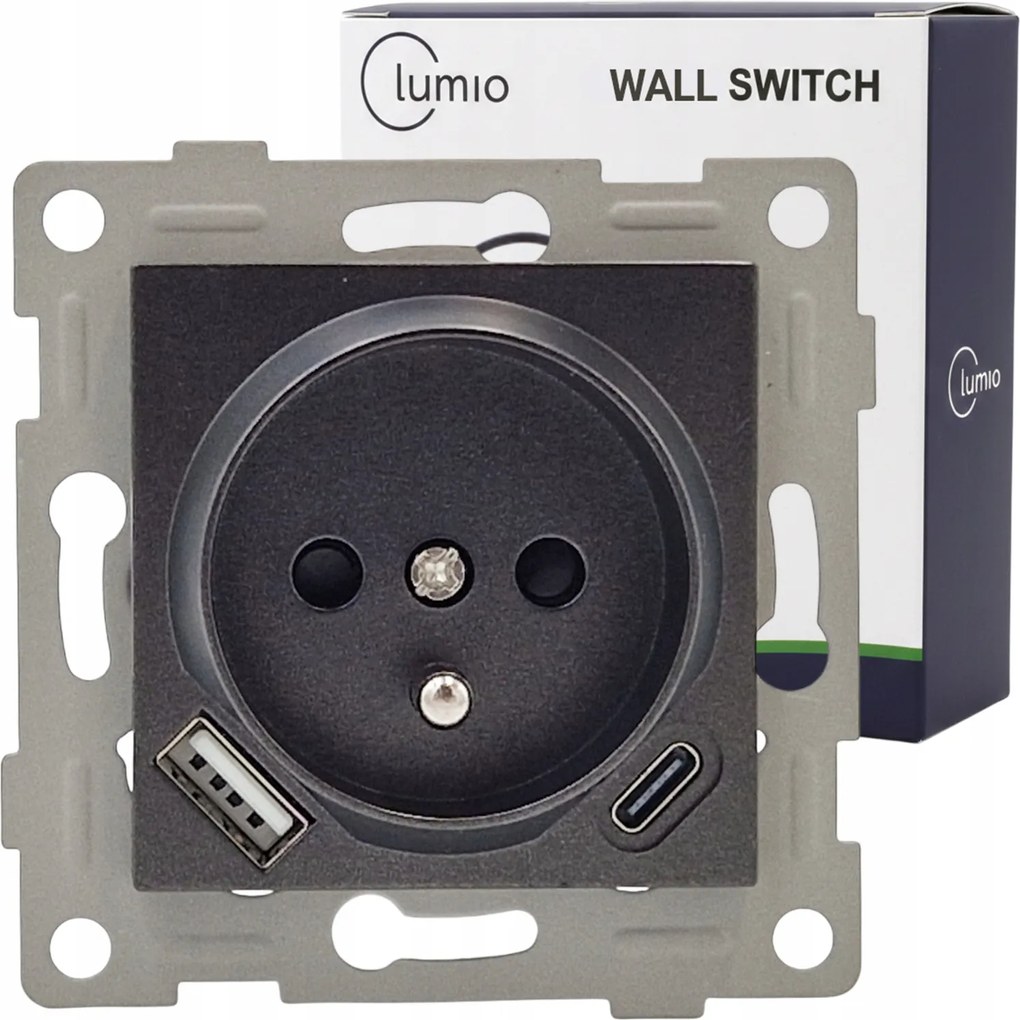 Földelt Aljzat Fekete Usb Bemenettel C 16A 250V IP20 Süllyesztett