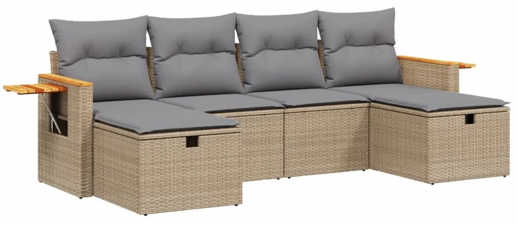 6 részes vegyes bézs polyrattan kerti ülőgarnitúra párnákkal