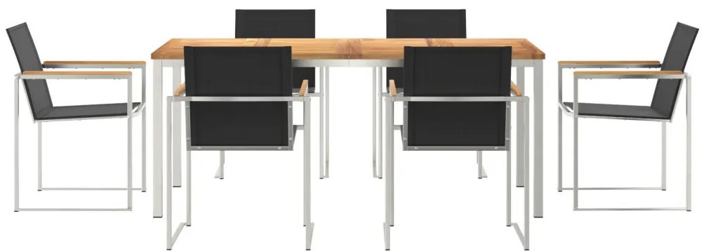 7 Részes Kert Étkező Szett Tömör Fa Tíkkal, Kültéri Étkező Asztal 180x90x75 cm Tömör Fa Tíkkal