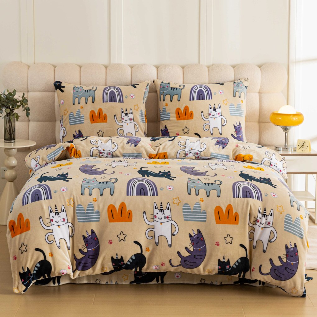 Mikroplüss ágynemű PURRSLEEP bézs Ágyneműhuzat mérete: 2 db 70 x 90 cm | 200 x 220 cm