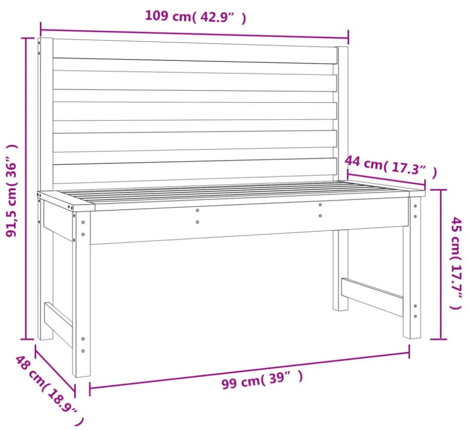 szürke tömör fenyőfa kerti pad 109 cm