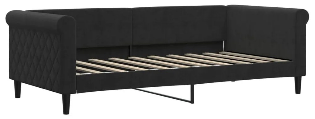 fekete kihúzható bársonyheverő 90 x 190 cm