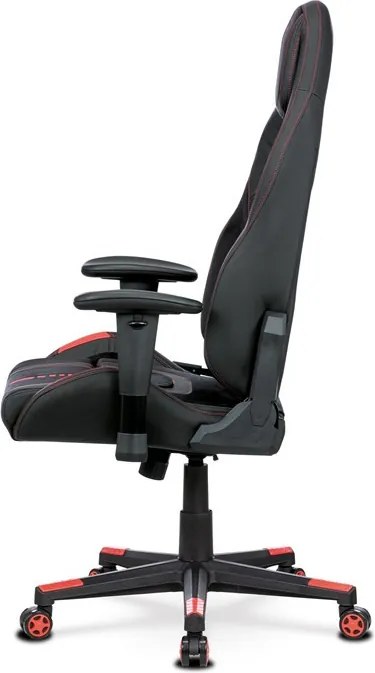 Herní křeslo, houpací mechanismus, černá látka, KA-F07 RED