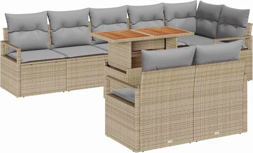 vidaXL Kerti Kanapé Szett párnával párnával 9 pcs Barna és szürke