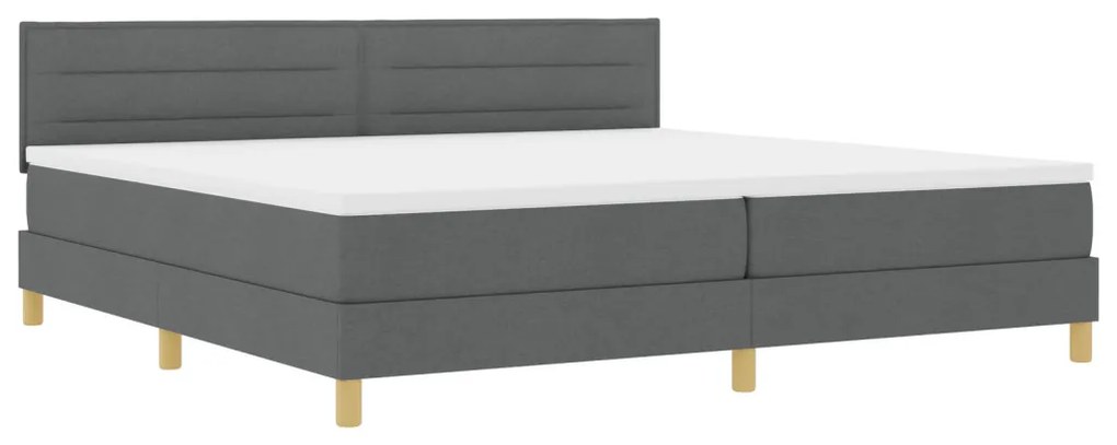 Box Spring Ágy Mattal és LED-del Sötét Szürke 200x200 cm Szövet