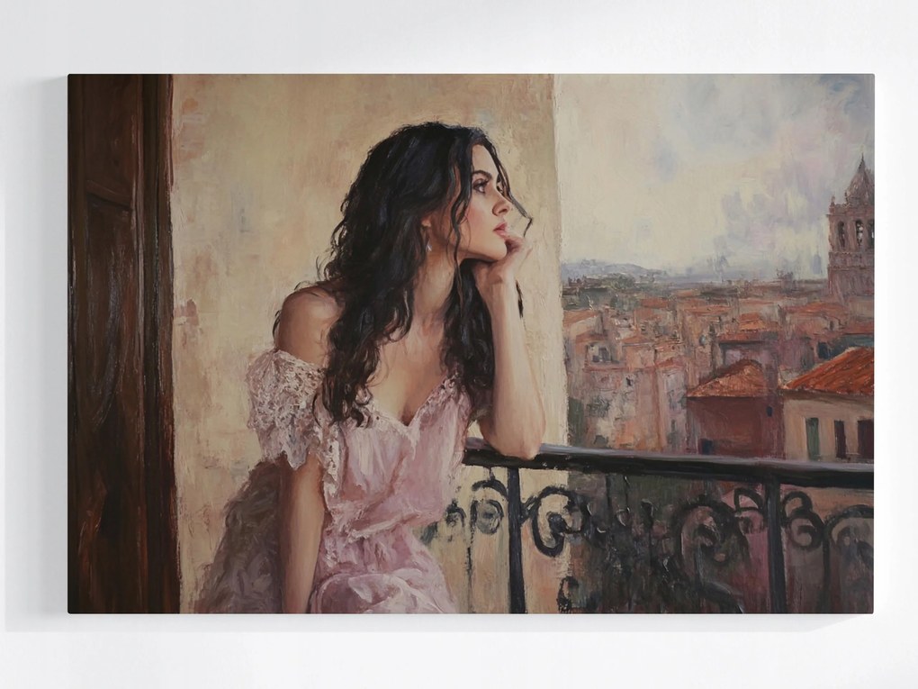 Vászonkép Canvas Portré Nő Erkély Város Olaszország Kilátás 120x80
