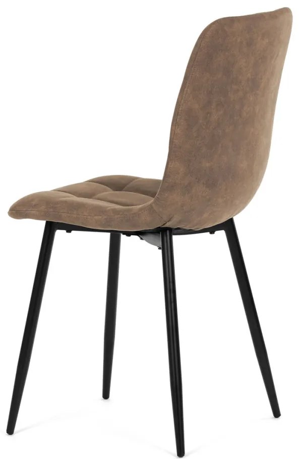 Scaun de sufragerie, material vintage maro, picioare metalice negre